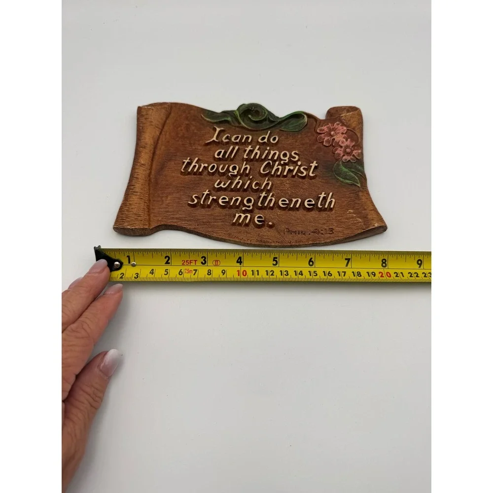 Vintage Multi Products Inc Philippians 4:13 Faux Wood Scroll Wall Plaque USA